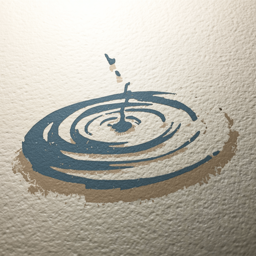 Hand-rendered letterpress icon of a water drop creating concentric ripples — fountain and aeration systems