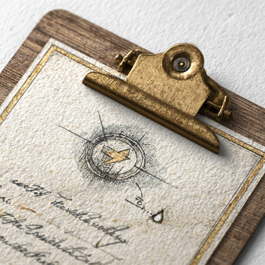 Hand-rendered letterpress icon of an inspector clipboard with site sketch — TCEQ stormwater inspections and SWPPP compliance