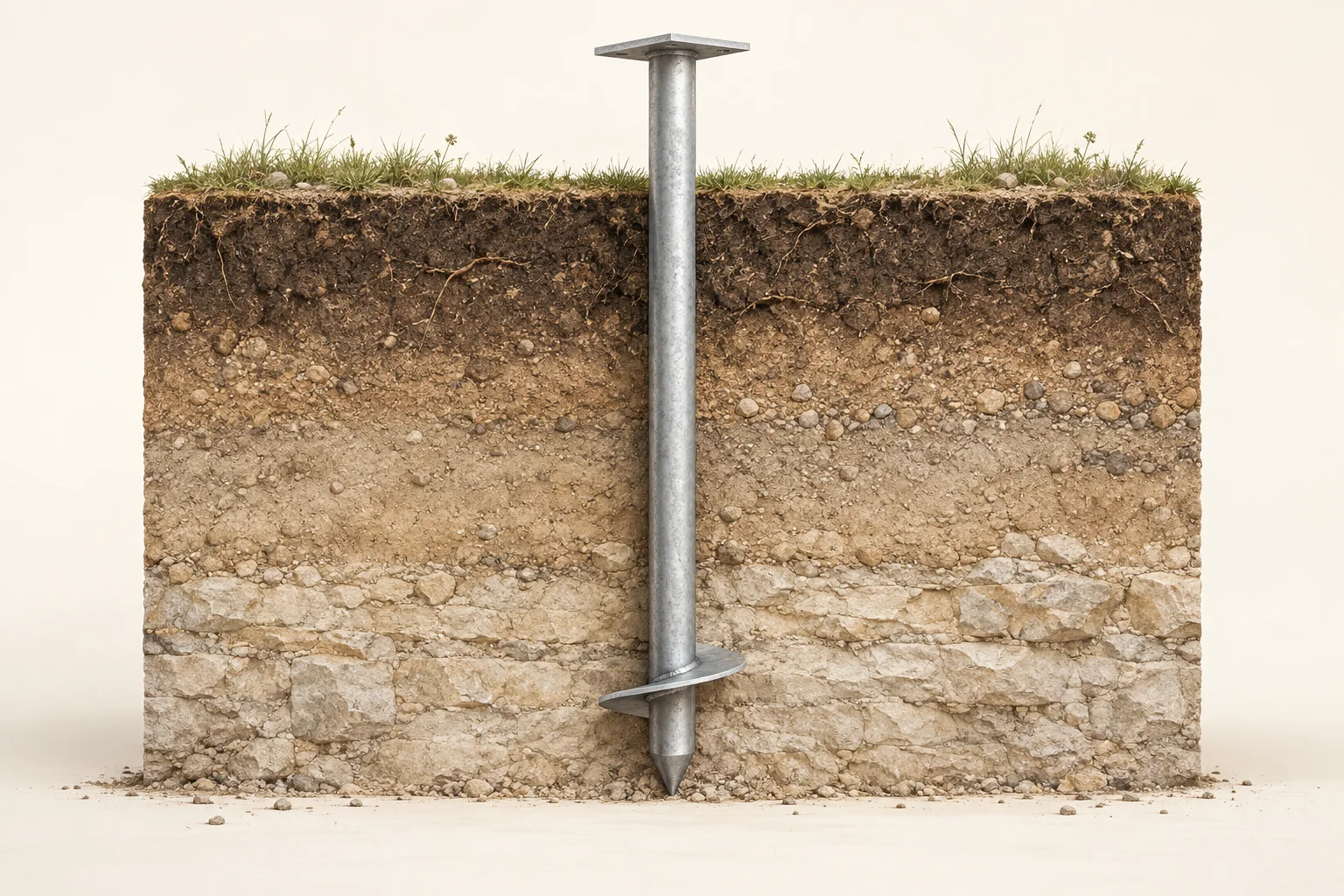 Generic illustration of a helical pier in a soil cutaway.