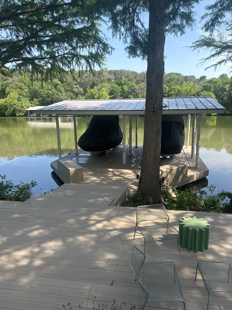 Approved ATX Lakescapes photograph of dock and boathouse work (F11).