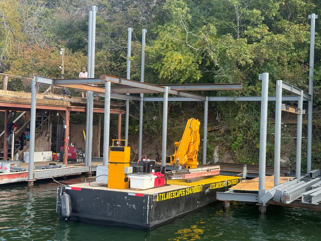 Approved ATX Lakescapes photograph of marine construction work and equipment (F15).