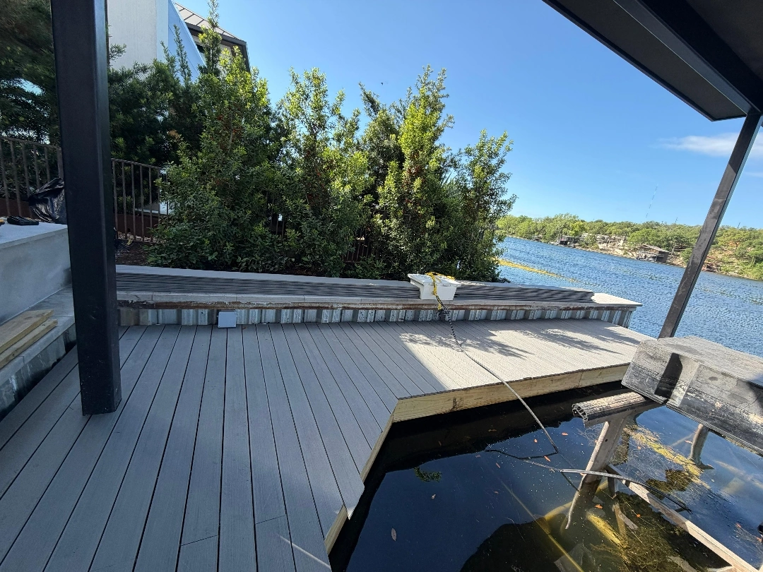 Approved ATX Lakescapes photograph of dock construction and decking work (F25).